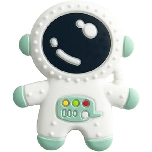 Baby Teething Spaceman Toy for 3+ Months Infants Sucking, Food Grade Silicon Astronaut Styling Teether, BPA Free (Cyan)