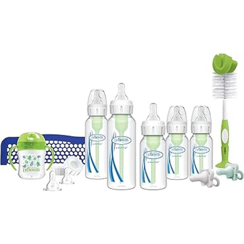 Dr. Brown's Natural Flow Baby Feeding Set with Anti-Colic Bottles, Transition Cup, Brush, and Silicone Pacifiers