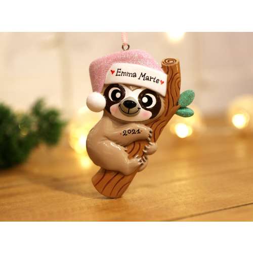 Baby Girl Sloth Personalized Christmas Ornament, Baby First Christmas Ornament, New Baby Ornament, New Parents Gift.
