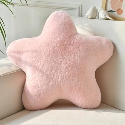 Xiashrk Star Pillow, Decorative Throw Pillows for Bed Couch, 15" Star Shaped Pillow Plush Floor Cushions Room Decor Pillow with Soft Faux Rabbit Fur for Sofa Bedroom Living Room