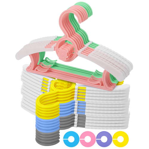 KABOER 50 Pack Baby Nursery Closet Hangers, Ultra Thin Non-Slip and Extendable Laundry Infant Pant Hanger, 11“-14‘’ Adjustable Children Coat Hanger with Colorful Dividers