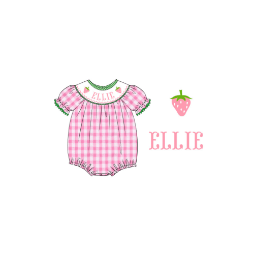 Pre-Order Custom Name Pink Gingham Strawberry Bubble