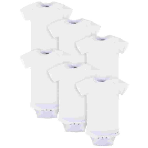 Gerber Baby Neutral White Grow With Me Assorted Onesies, 6-Pack, Sizes 0/3 Months - 12 Months
