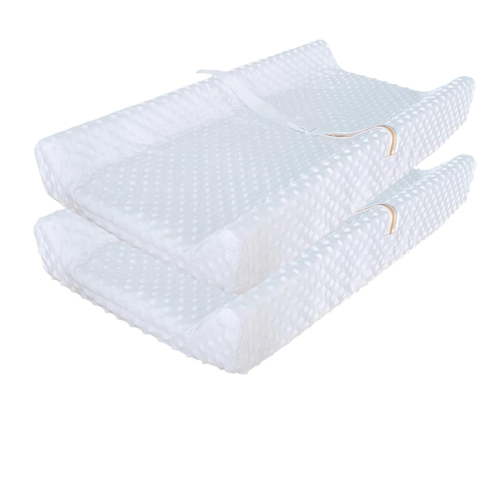 Plush Changing Pad Covers Sheet 2-Pack for Baby with Ultra Soft Minky Dots White*2