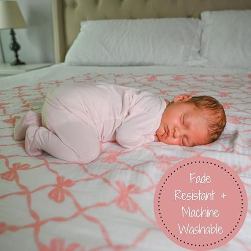 LollyBanks Swaddle Blanket | 100% Muslin Cotton | Newborn and Baby Nursery Essentials for Girls, Registry | Pink Bow Print