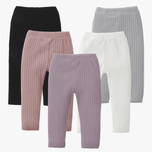 DREAM BUS 5 Pack Toddler Girl Pants Baby Girl Solid Ribbed Pants Toddler Girls Bottoms Leggings Newborn Cotton Jogger