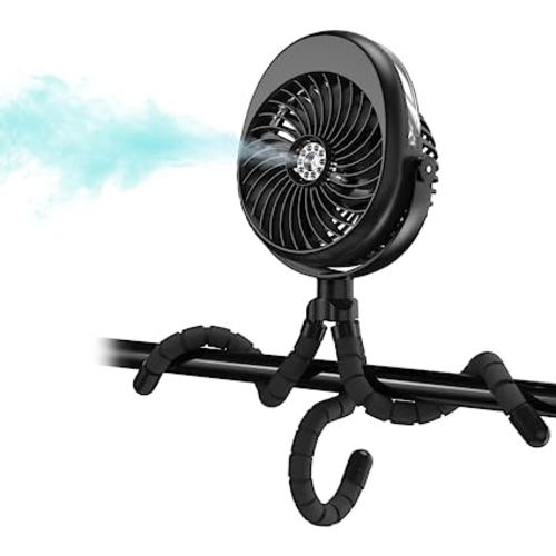 COMLIFE Misting Stroller Fan, Clip On Fan for Baby Portable Rechargeable Handheld Personal USB with Flexible Tripod, 50ml Water Tank, 270° & 360° Pivoting Car Seat Treadmill Bike Crib, Black