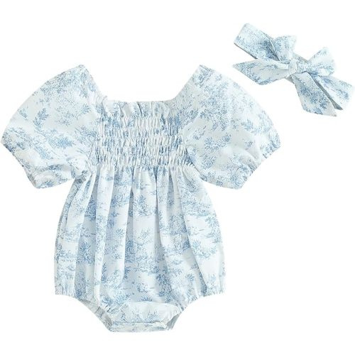 MERSARIPHY Baby Summer Clothes Newborn Infant Girl Smocked Pleated Romper Bubble Short Sleeve Bodysuit Outfits