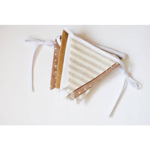 Brown flag garland fabric banner, Neutral baby shower bridal shower nursery decor, cake smash photoshoot