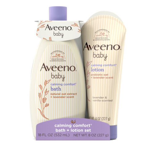 Aveeno Baby Calming Comfort Bedtime Unisex Infant Baby Gift Set with Wash and Lotion, Lavender Scent, 2 Items
