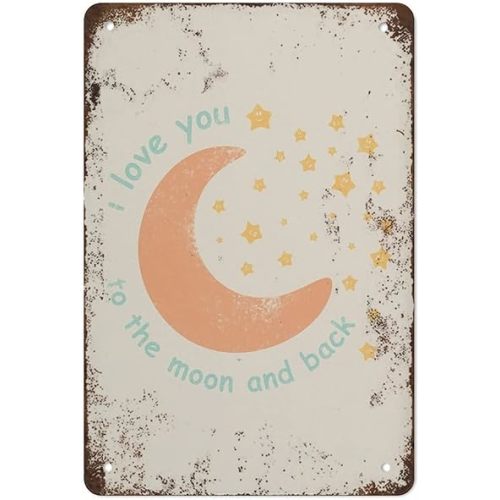 Loyience Nursery Moon Print, Baby Wall Art, Nursery Decor Sign, Baby Room Print, Nursery Art Print, Boho Nursery Print,Vintage Style Wall Decor Gift for Mom, Dad, Friends Tin Sign 8X12 Inch