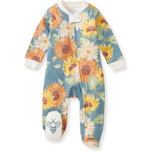 Burt's Bees Baby Baby Girls Pajamas Sleep and Play, Soft 100% Organic Cotton One-Piece PJ with Non-Slip Bee Grip Footies