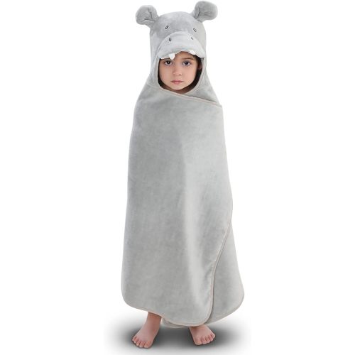 Hooded Towel for Kids 100% Cotton Ultra Soft with Unique Animal Design Large for Infants 3-10 Years (Hippo)