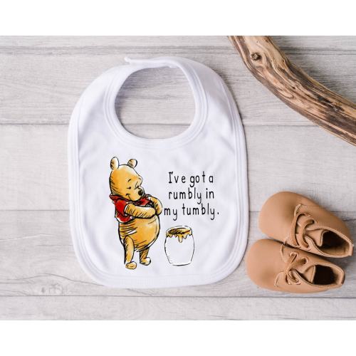 Vintage Winnie the Pooh I've Got A Rumbly In My Tumbly Bib, Cute Shower Gift, New Baby Bib