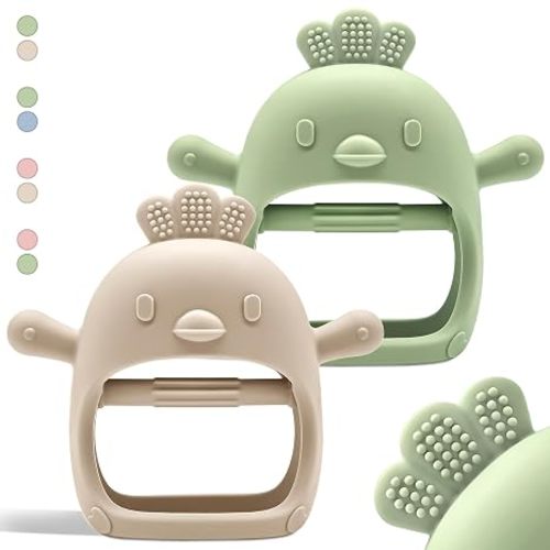 Komfy LilLove 2 Pack Baby Teething Toys for 0-6 & 6-12 Months, Food Grade Silicone Teething Mitten Anti-Drop Wrist Hand Teether, BPA Free, One-Piece, CPC Certified Baby Chew Toys for Sucking Needs