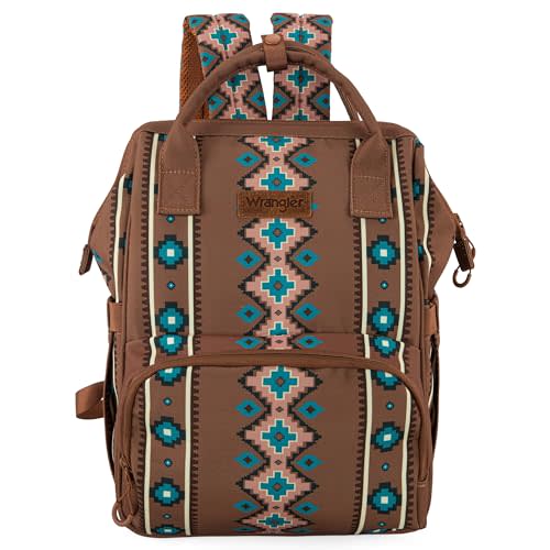 Montana West x Wrangler Diaper Bag Backpack Aztec Travel Backpack Purses Western Multi-Function Baby Bags for Mom with Waterproof Insulated Pockets