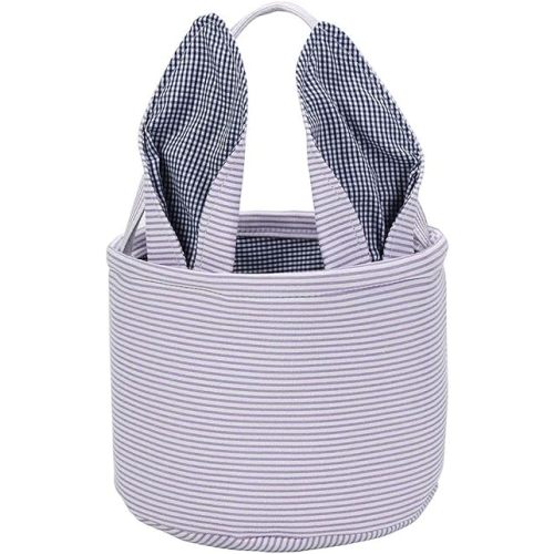 Easter Basket Seersucker Egg Hunt Bunny Baskets for Kids with Cute Rabbit Ears Stripe Storage Gifts Candies Personalized Easter Party Gifts.……