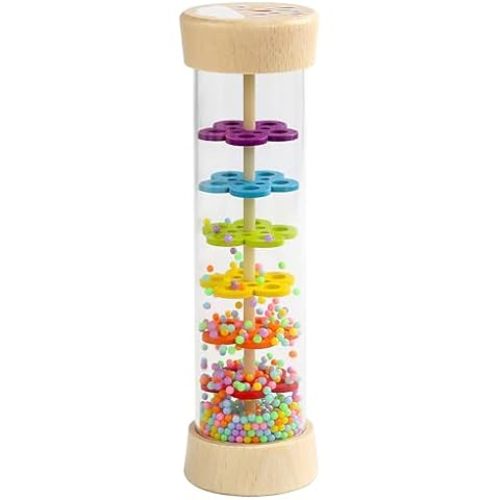 Hape Beaded Raindrops | Mini Wooden Musical Shake & Rattle Rainmaker Toy, Blue, Model Number: E0328B ,L: 2, W: 2, H: 7.9 inch