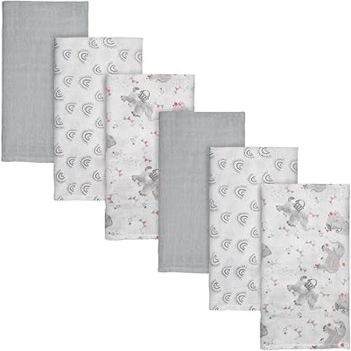 Muslin Burp Cloths Set, Neutral Viscose Muslin Blanket for Newborn Boys and Girls, 6-Pack Breathable and Skin-Friendly Swaddle Wrap for Infant Baby (Graceful Colors)