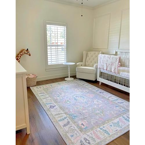 Modern Oushak Rug, Vintage Turkish Colorful Oriental Antique Inspired Area Rugs, Luxury Washable Living Room Bedroom Home Nursery 5'9 x 8'9
