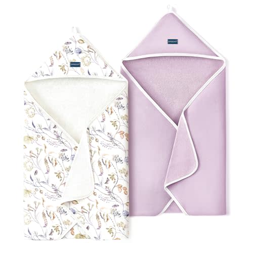 GRSSDER Baby Hooded Towel 2 Pack for Newborn, Super Soft Bath Towels with Original Design, Ultra Absorbent Knit Terry, Large Toddler Towels with Hood for Girls, Shower Gifts for Infant, 34"x 34"