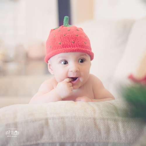 Strawberry Soft Knit Baby Hat- 0–3 Months
