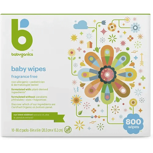 Babyganics Unscented Diaper Wipes, 800 Count, (10 Packs of 80), Non-Allergenic and formulated with Plant Derived Ingredients