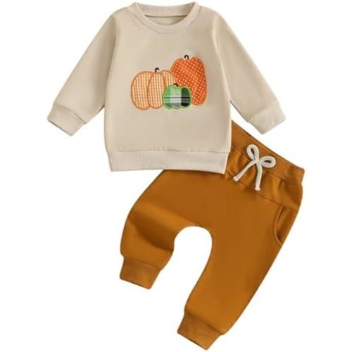 MAYUMMPY Toddler Girl Boy Halloween Outfit Pumpkin Long Sleeve Sweatshirts Sweatpants Baby Halloween Clothes Set