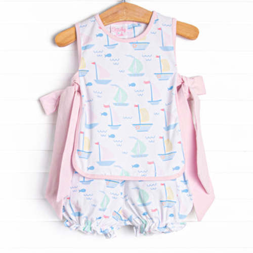 Stitchy Fish-Dock Days Bloomer Set, Pink