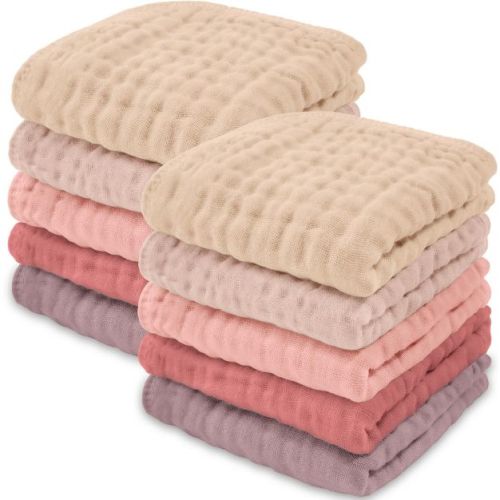 Baby Washcloths Muslin Cotton, Large 10”x10” By Comfy Cubs (multicolor Girl, Pack Of 10)