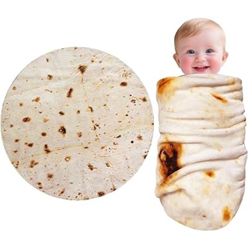 CASOFU Baby Burritos Swaddle Blanket, Tortilla Wrap Blankets Funny Gifts for Baby Shower Boy Girl Toddler Newborn, 285 GSM Soft Flannel Food Blanket White Elephant Gifts for Toddler (Beige, 36 inches)
