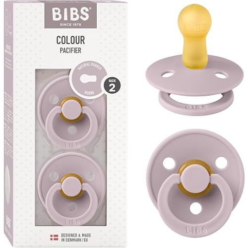 BIBS Pacifiers Colour Collection | Natural Rubber Baby Pacifier | Set of 2 BPA-Free Soothers | Made in Denmark | 6+ Months (Pack of 2) | Dusky Lilac