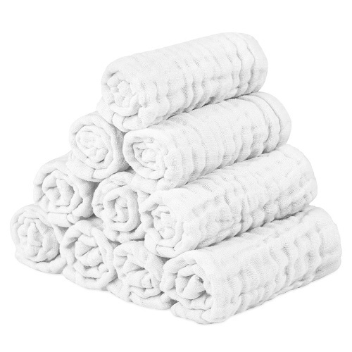 10PCS Baby Bath Towel for Face New Born Kids Towel Children Cotton Hand Towel Cotton Child Gauze Baby Wash Cloth Towels Washcloth-White