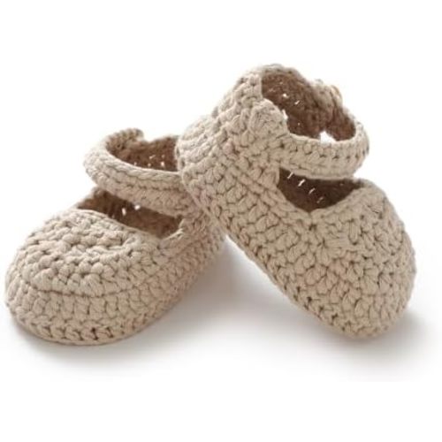 Hadetoto Baby Booties Newborn Baby Mary Jane Shoes Hand Crochet Knit First Walkers Cotton Infant Bootie