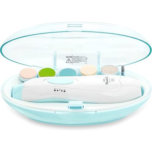 Baby Nail Trimmer File with Light - Safe Electric Nail Clippers Kit for Newborn Infant Toddler Kids Toes and Fingernails - Care, Polish and Trim - Battery Operated (AA), Blue