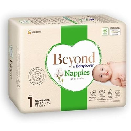 Beyond by BabyLove Nappies, Size 1 - Newborn (Up to 5kg) | 56 Pieces