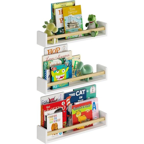 Wallniture 24" Madrid Wall Bookshelf for Kids Room Decor Floating Shelves Nursery Storage Kids Bookshelf Wall Kitchen Organization Set of 3, White