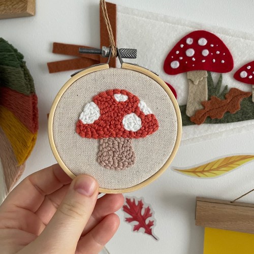 Mini mushroom wall decor, Punch needle mushroom, Kids wall decor, Children’s decor, Nursery embroidery,Kids room embroidery