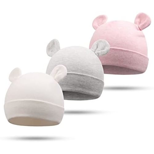 Bamery Newborn Baby Girls Hospital Hat Thick Cute Bear Ear Cotton Baby Boy Beanie for 0-6Months