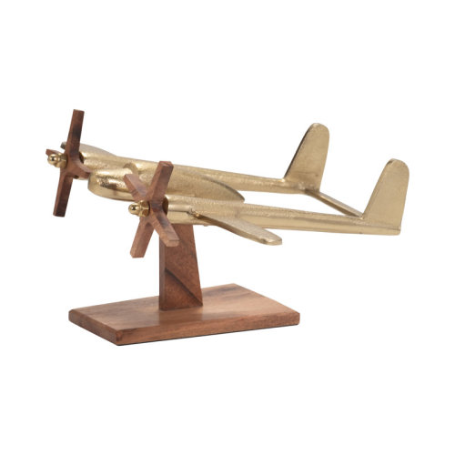 Trent Austin Design® 5" Praha Gold Aluminum Airplane Sculpture, Decorative Accessories - 11" x 8" x 5" | Wayfair