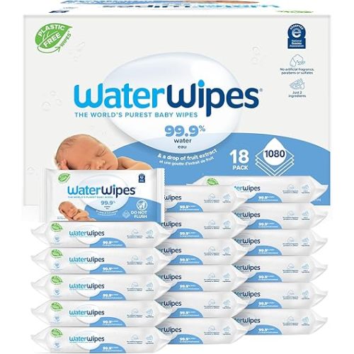 WaterWipes Sensitive+ Newborn & Baby Wipes, 3-In-1 Cleans, Cares, Protects, 99.9% Water, Unscented & Hypoallergenic, 1080 Count (18 Packs)