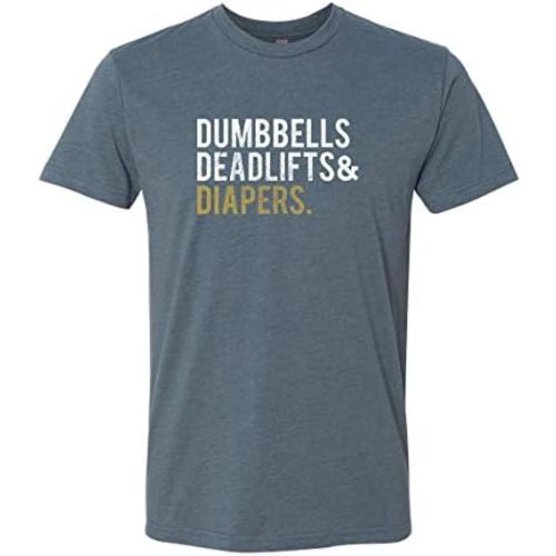 Men's Triple-D T-Shirt, Steel Blue - Dumbbells Deadlifts & Diapers Tee for Proud Dads
