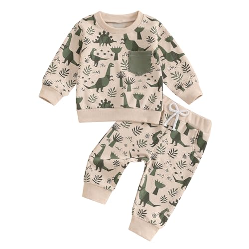 MA&BABY Toddler Boys Clothes Dinosaur Print 6 12 18 24 Months 3T 4T Outfits Long Sleeve Pullover Jogger Pant 2PC Sets