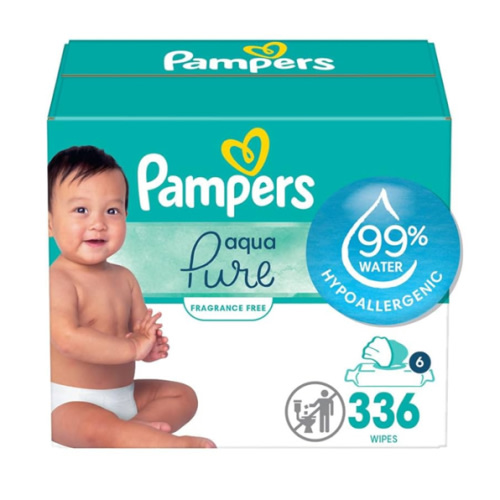 Pampers Baby Wipes Aqua Pure, 99% Water Based Wipes, Hypoallergenic and Unscented Infant Wipe, 336 Total (6 Flip-Top Packs)