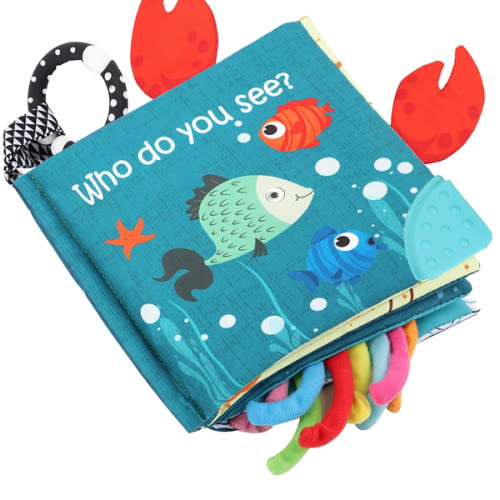 Fish Baby Books Toys, Touch Feel Cloth Crinkle Books for Babies,Baby Infant Toys 0-6, 6-12, 12-18 Months,Early Learning Education Toys,Shower Baby Gifts for Boys Girls,Teething,Mirror,Shark Ocean Book