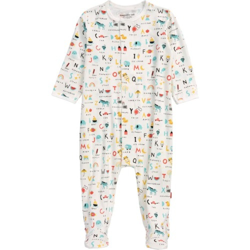 Baby ABC Love Fitted One-Piece Pajamas, 0-3M, White