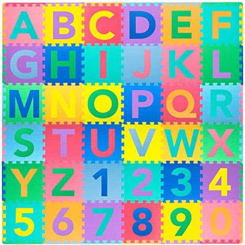 ProSource Kids Foam Puzzle Floor Play Mat with Shapes & Colors 36 Tiles, 12"x12" and 24 Borders