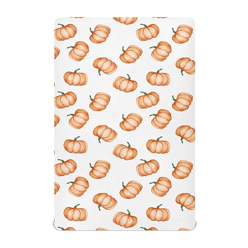Cute Pumpkins Print Autumn Halloween Orange Thanksgiving Toddler Baby Sheets,Neutral Mini Crib Mattress Sheets Fitted,Soft & Breathable 52*28*9