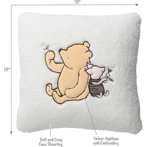 Lambs & Ivy Storytime Pooh Soft Faux Shearling Nursery Throw Pillow - Cream