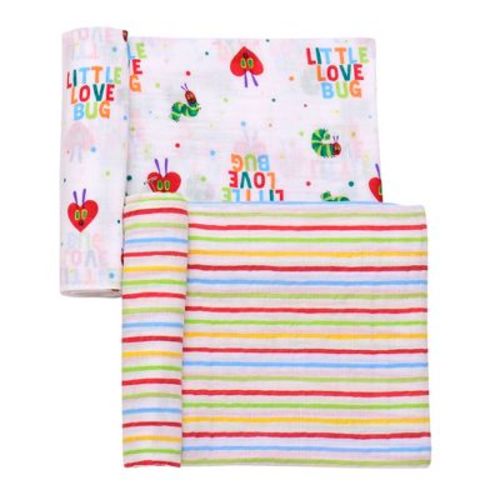 World of Eric Carle 2 Pack Cotton Muslin Swaddle Blankets, Little Love Bug
